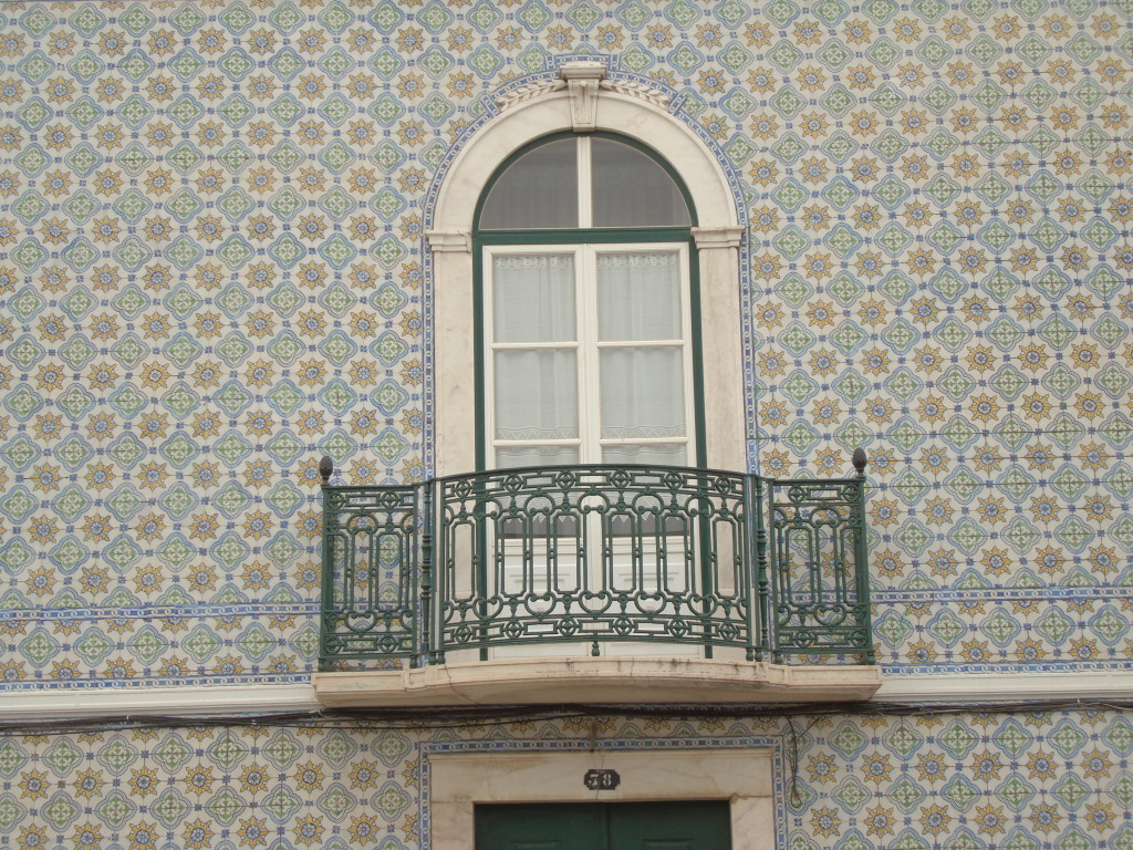 Detail from the tiled building. Tile facades are one of the unique architectural features in Portugal.
